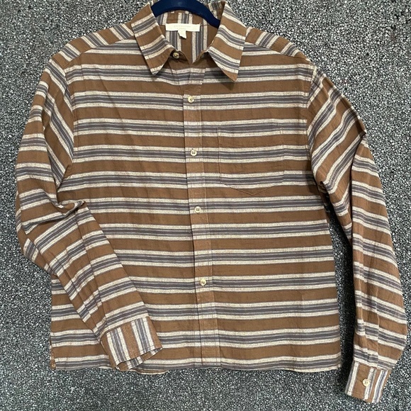 Grade & Gather Brown/Black/Tan Striped Shirt M - Picture 1 of 5